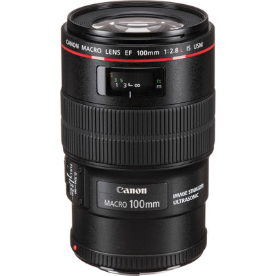 Objectif Canon EF 100 mm f/2,8L Macro IS USM + kit de filtres + pochette d'objectif