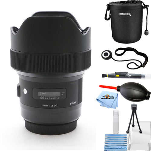 Sigma 14mm f/1.8 DG HSM Wide Angle Art Lens for Nikon F Starter Len Pouch Bundle