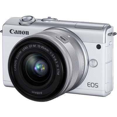 Appareil photo sans miroir Canon EOS M200 avec 15-45 mm (blanc) + 64 Go + pack flash