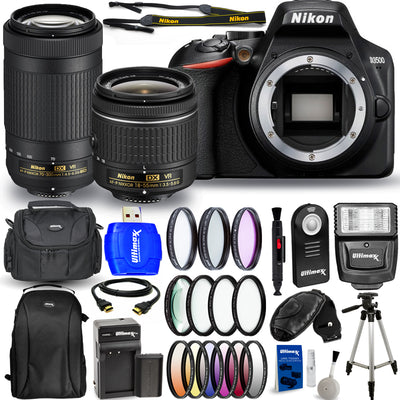 Appareil photo reflex numérique Nikon D3500 avec objectifs VR 18-55 mm + 70-300 mm - Kit d'accessoires 17 pièces