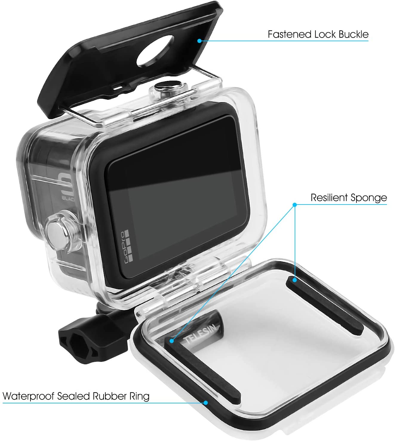 Étui de protection transparent pour boîtier étanche 50 m/164 pieds pour GoPro HERO9 HERO10