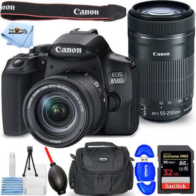 Canon EOS 850D DSLR with 18-55mm + 55-250mm + 32GB Bundle