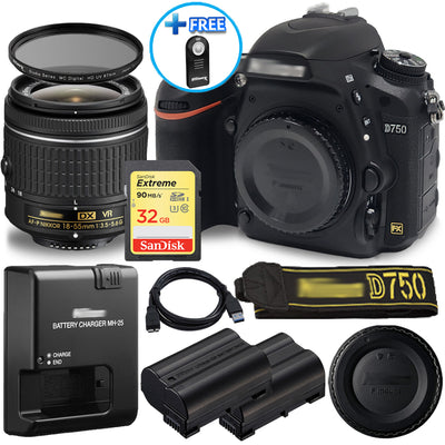 Appareil photo reflex numérique Nikon D750 avec objectif VR 18-55 mm + BATTERIE EXT + SD 32 Go + Filtre UV