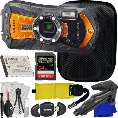 Appareil photo numérique Ricoh WG-70 (Orange) 03873 - Ensemble d'accessoires 8PC