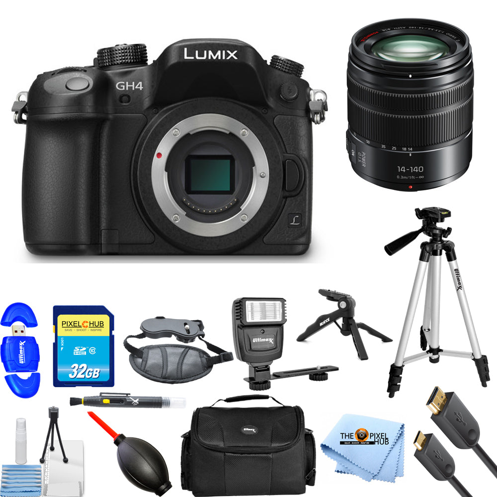 Appareil photo numérique Micro quatre tiers sans miroir Panasonic Lumix DMC-GH4 avec objectif 14-140 mm Bundle 1