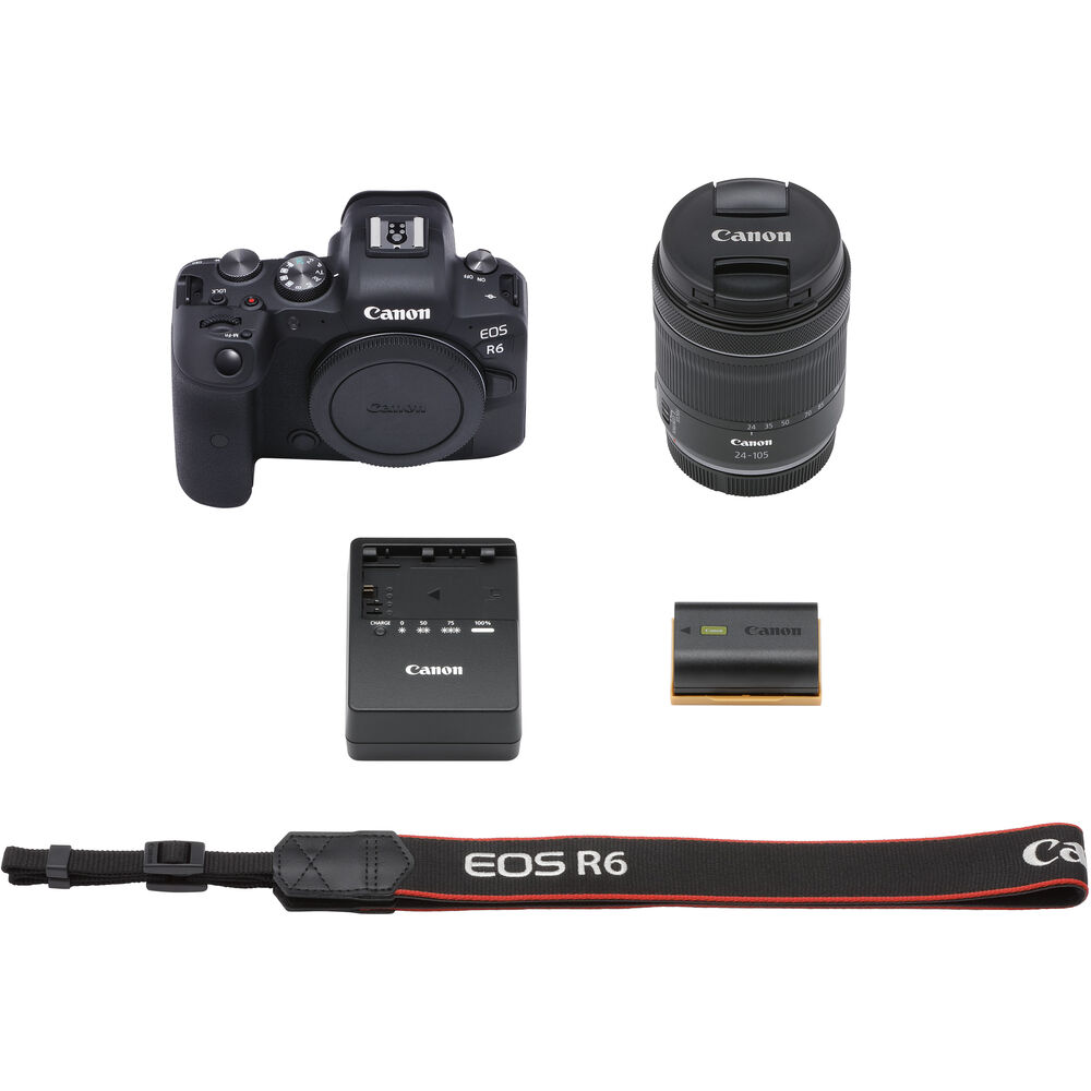 Appareil photo sans miroir Canon EOS R6 avec objectif 24-105 mm f/4-7.1 + 64 Go + pack flash