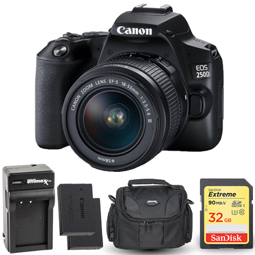 Canon EOS 250D/Rebel SL3 avec objectif 18-55 mm III + batterie supplémentaire 32 Go