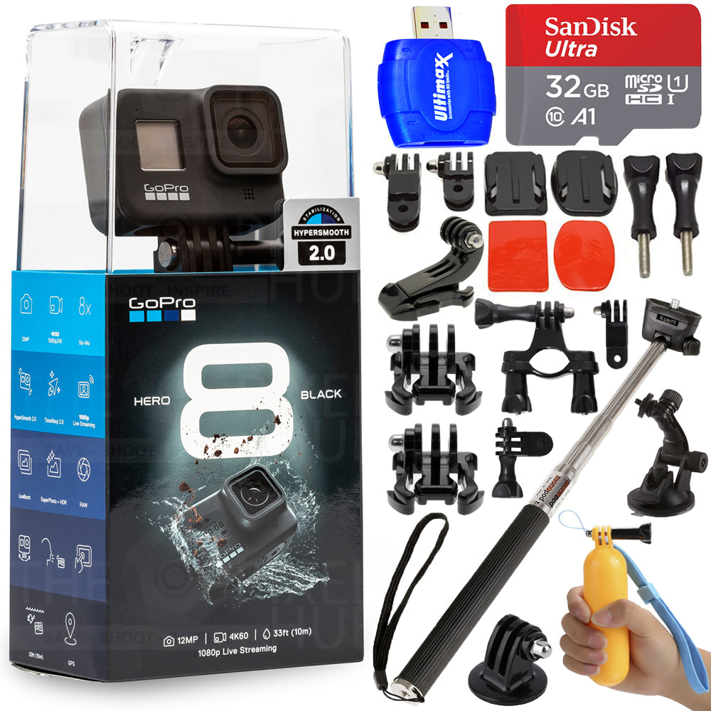 Caméra d'action étanche GoPro HERO8 4K noire CHDHX-801 + pack d'action 32 Go