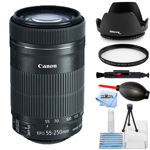 Objectif Canon EF-S 55-250 mm f/4-5.6 IS STM neuf dans une boîte blanche - Ensemble d'accessoires 7 pièces