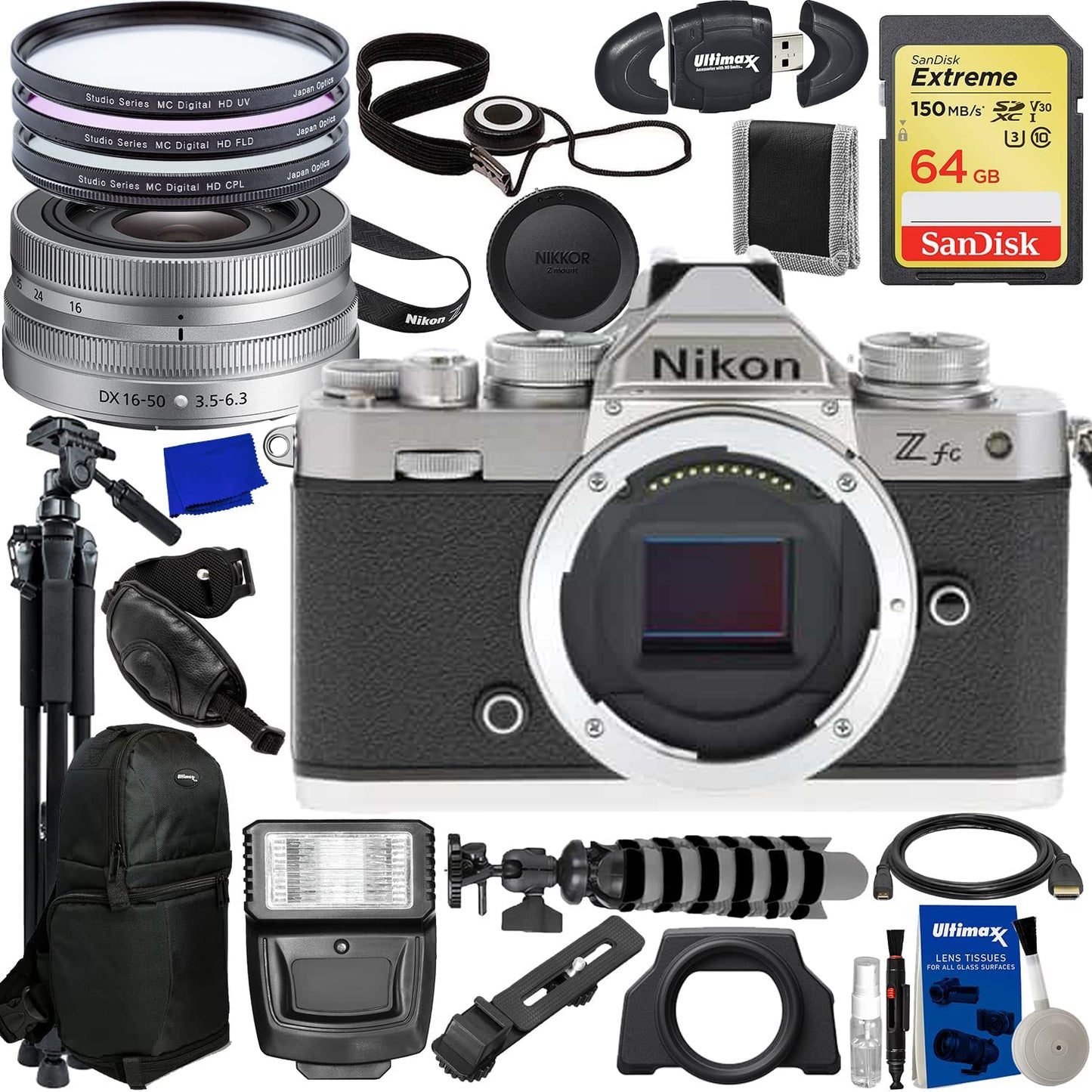 Appareil photo sans miroir Nikon Zfc avec objectif argenté 16-50 mm - Ensemble d'accessoires 12 pièces