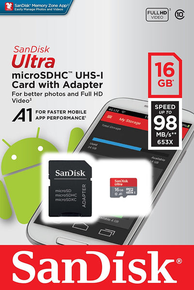 Carte Micro SDHC UHS-I Sandisk Ultra 16 Go 98 Mo/s U1 A1 - SDSQUAR-016G-GN6MA