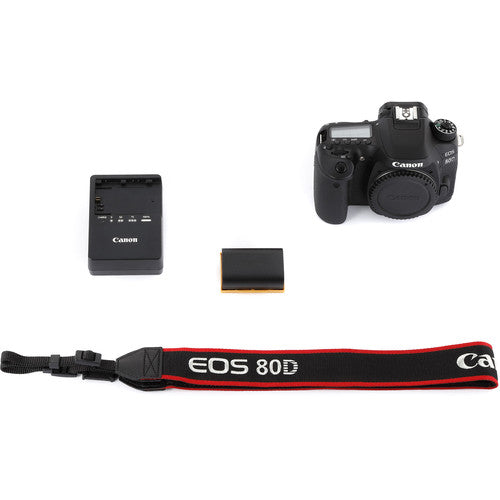 Appareil photo reflex numérique Canon EOS 80D 24,2 MP (boîtier uniquement) + BATTERIE EXT + 64 Go + Flash Bundle