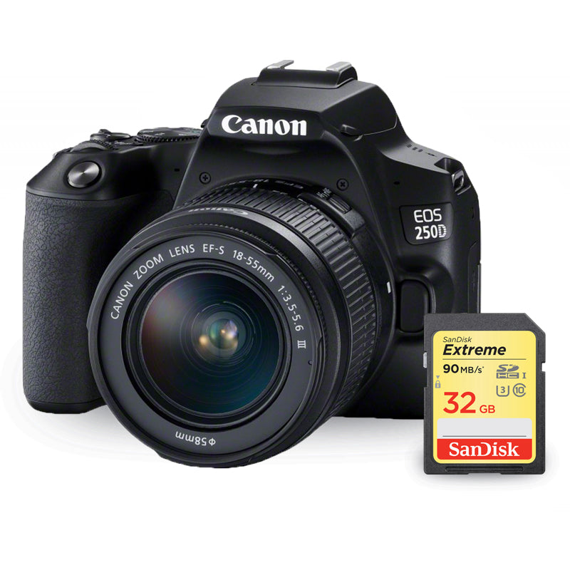 Canon EOS 250D/Rebel SL3 avec objectif 18-55 mm f/3,5-5,6 III + Sandisk Extreme 32 Go