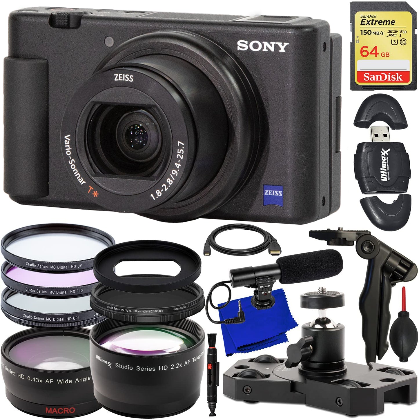 Sony ZV-1 Appareil photo numérique Vlog compact 20,1 MP/4K (Noir) – Lot d'accessoires 16 pièces