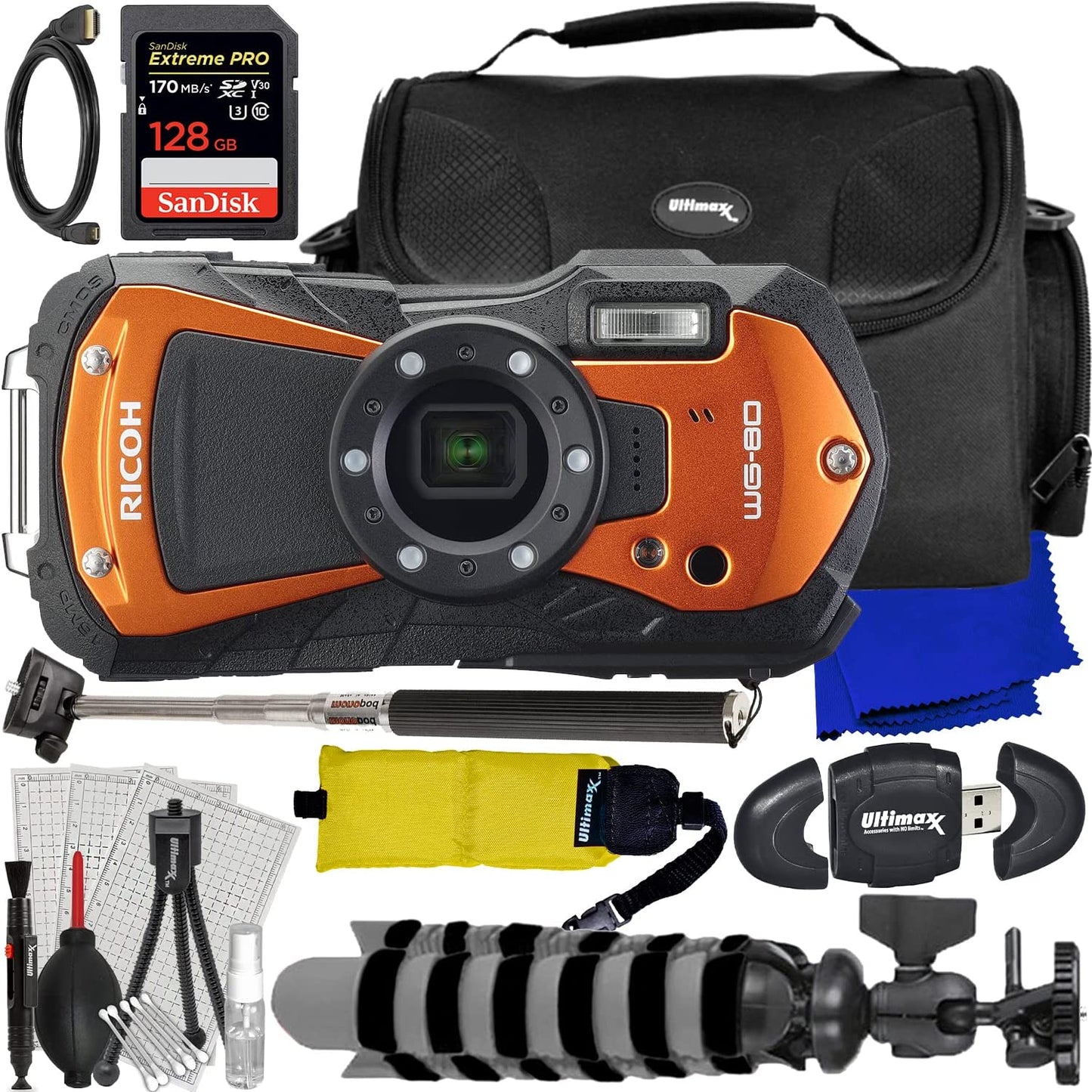 Appareil photo numérique Ricoh WG-80 (Orange) 03128 - Ensemble d'accessoires 10PC