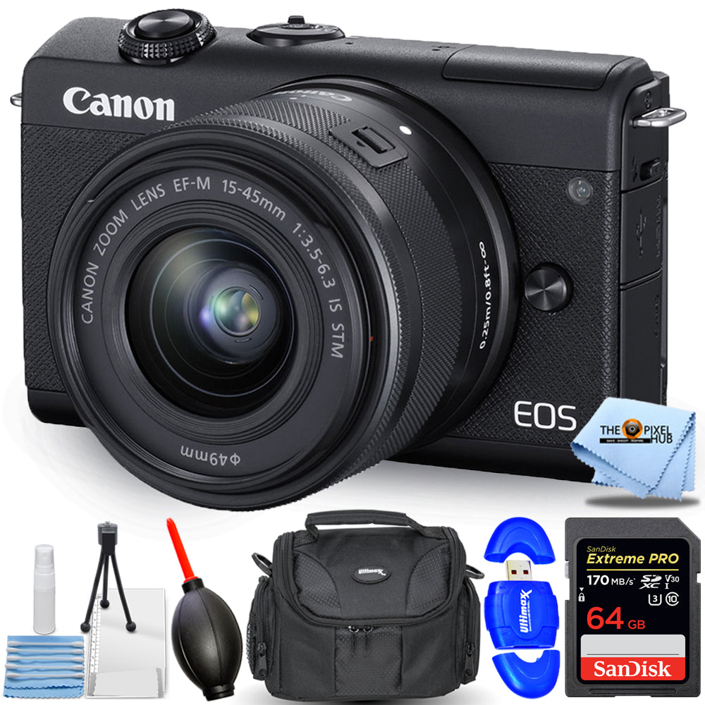 Appareil photo numérique sans miroir Canon EOS M200 avec objectif 15-45 mm (noir) + pack 64 Go