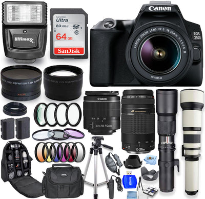 Canon EOS 250D/Rebel SL3 18-55 mm + 75-300 mm + 500 mm + 650-1300 mm 64 Go