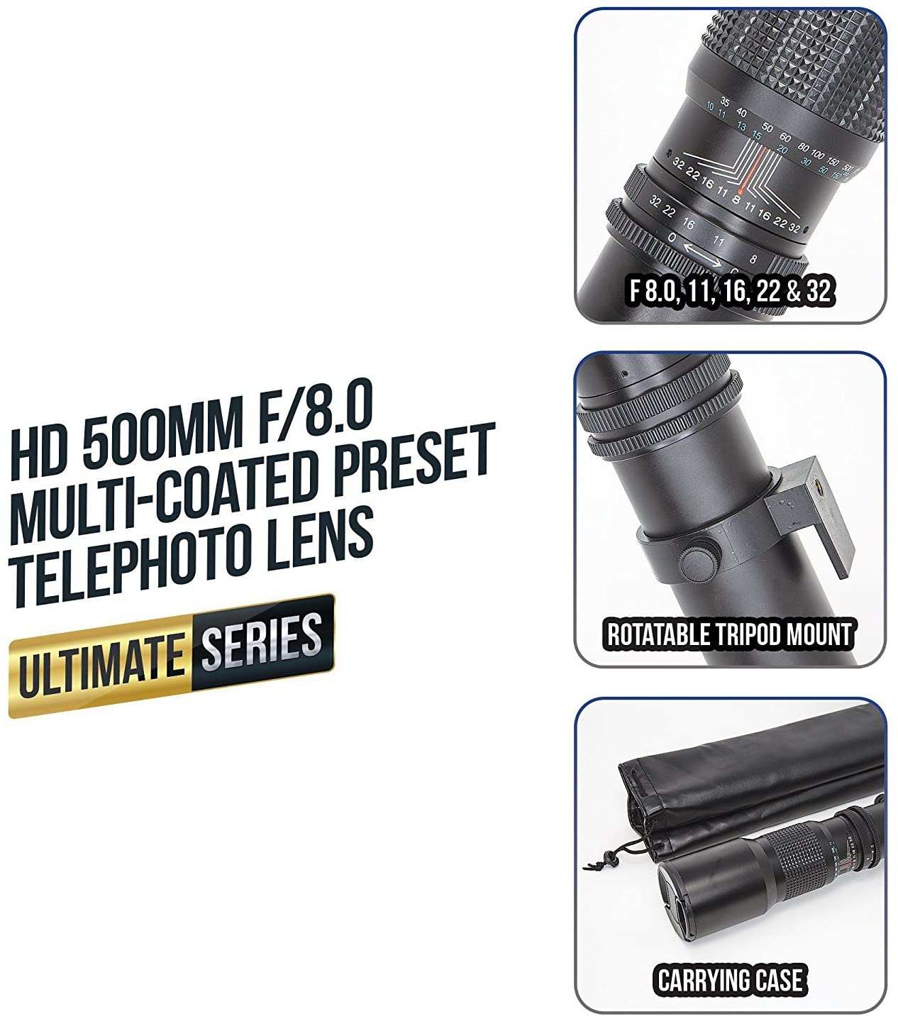 Téléobjectif manuel Super 500 mm f/8 pour Sony a5100 a6000 a6400 a6600 a7 III