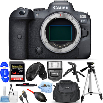 Canon EOS R6 Mirrorless Digital Camera (Body Only) + 64GB + Flash Bundle