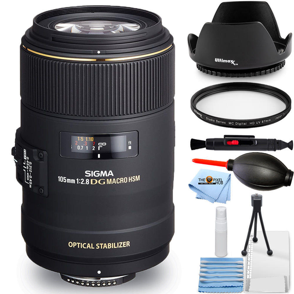 Objectif macro Sigma 105 mm f/2,8 EX DG OS HSM pour Nikon F Starter UV Bundle