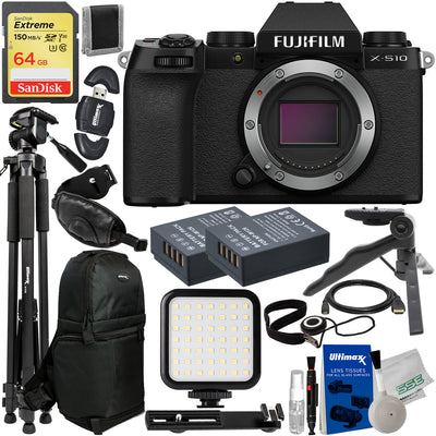 Appareil photo sans miroir FUJIFILM X-S10 (boîtier uniquement, noir) - Ensemble d'accessoires 14 pièces