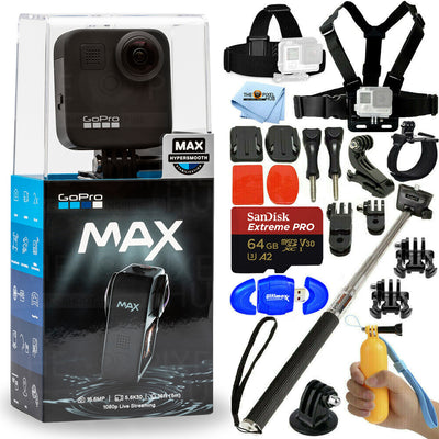 Caméra d'action étanche GoPro MAX 360 + 64 Go + ensemble de sangles de poitrine et de tête