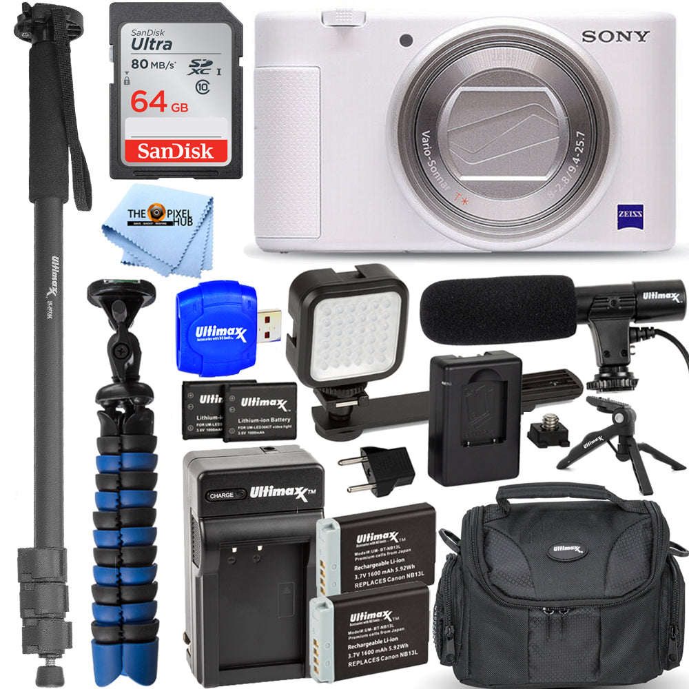 Sony ZV-1 20.1MP Compact Digital Camera (White) - 12PC Accessory Vlogging Bundle