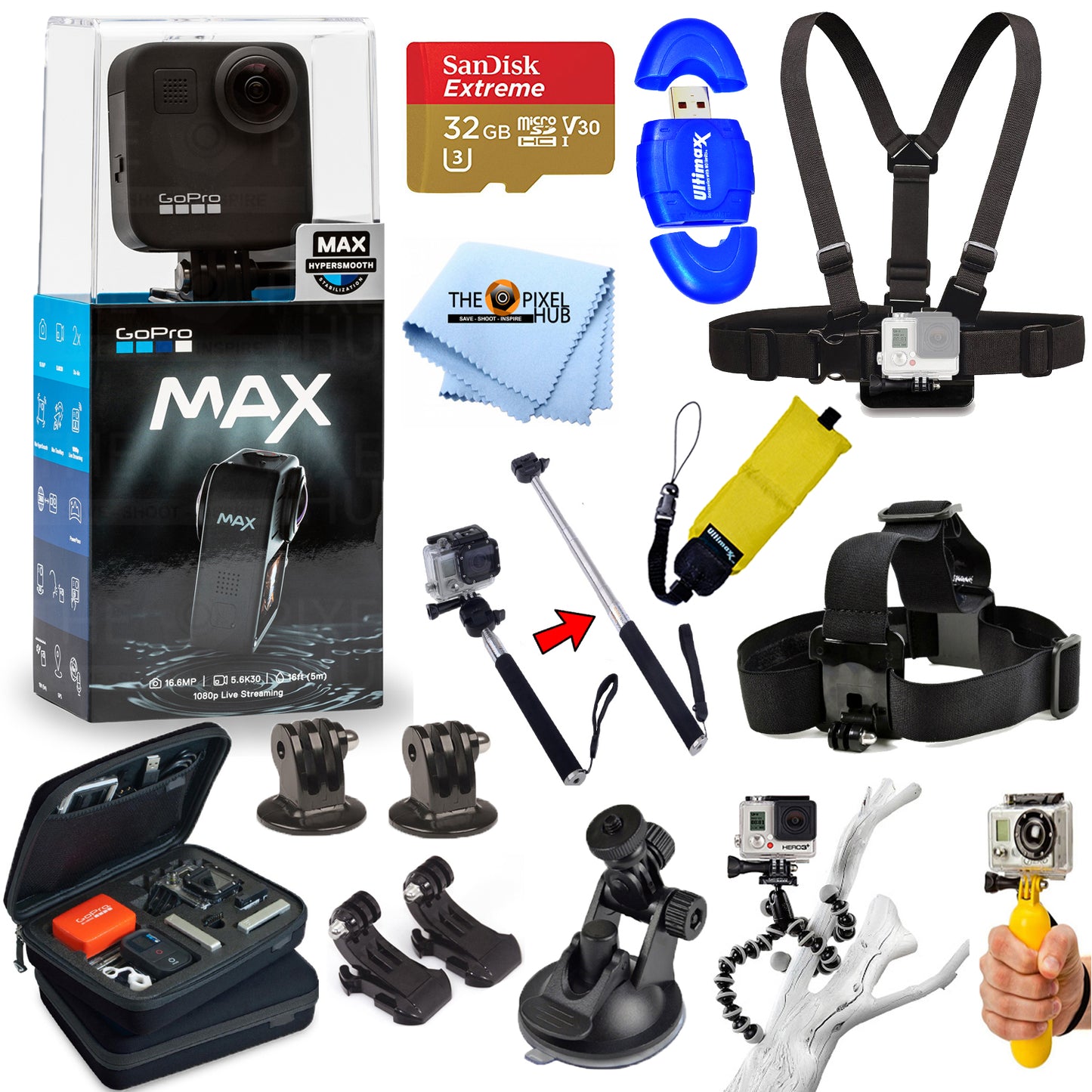 Caméra d'action GoPro MAX 360 KIT D'ACCESSOIRES PRO tout-en-un avec 32 Go SanDisk + PLUS