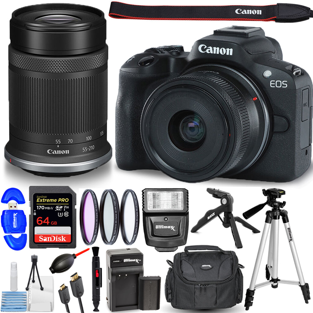 Appareil photo sans miroir Canon EOS R50 avec objectifs 18-45 mm et 55-210 mm (noir)