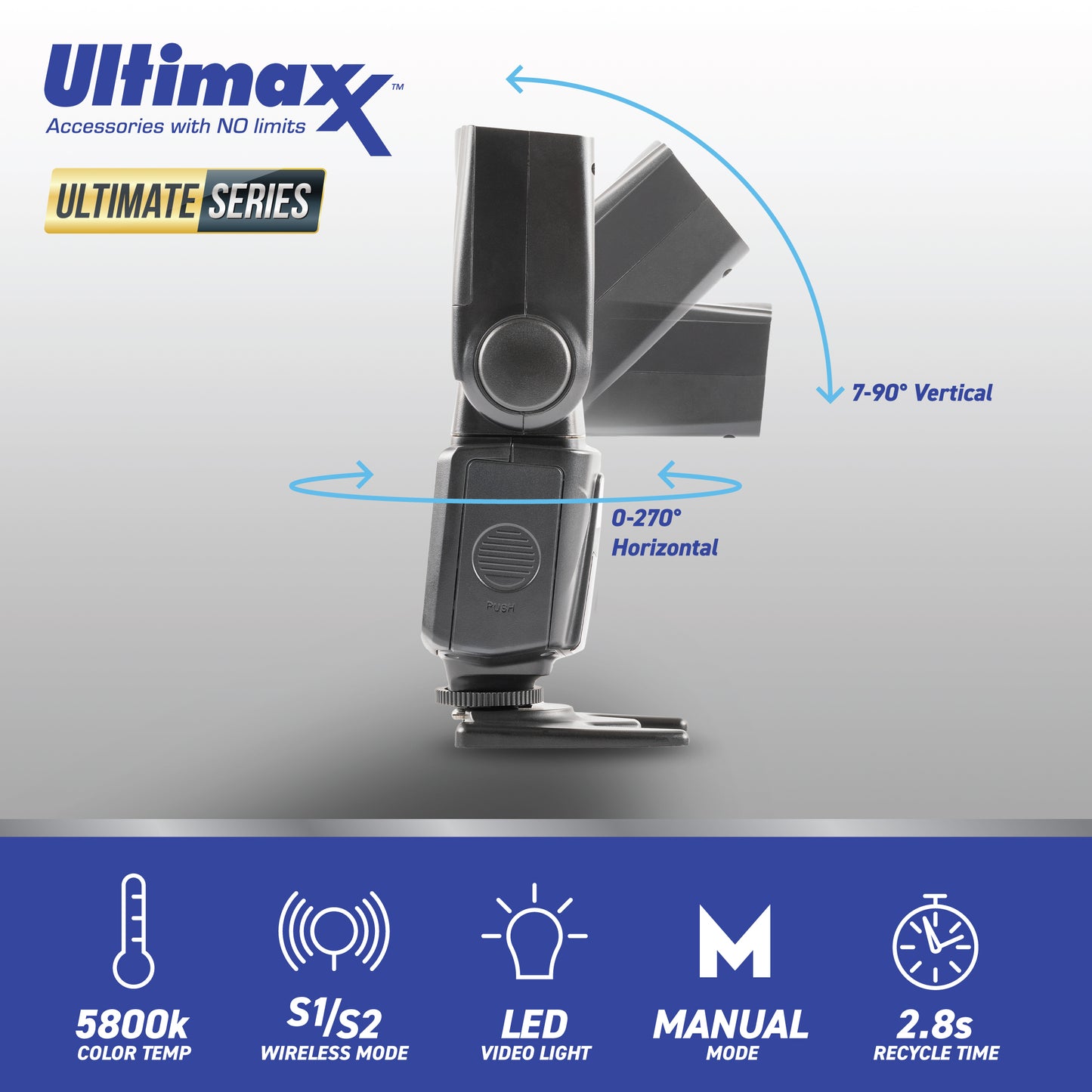 Ultimaxx Dynamic DF260VL Flash Speedlite avec lumière LED pour Canon Nikon Fujifilm