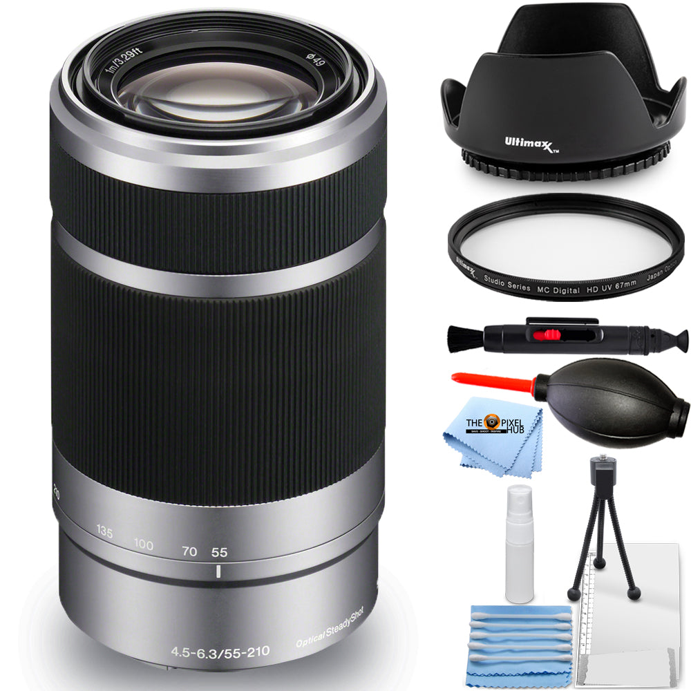 Objectif Sony E 55-210 mm f/4.5-6.3 OSS (argent) SEL55210 – Ensemble UV essentiel