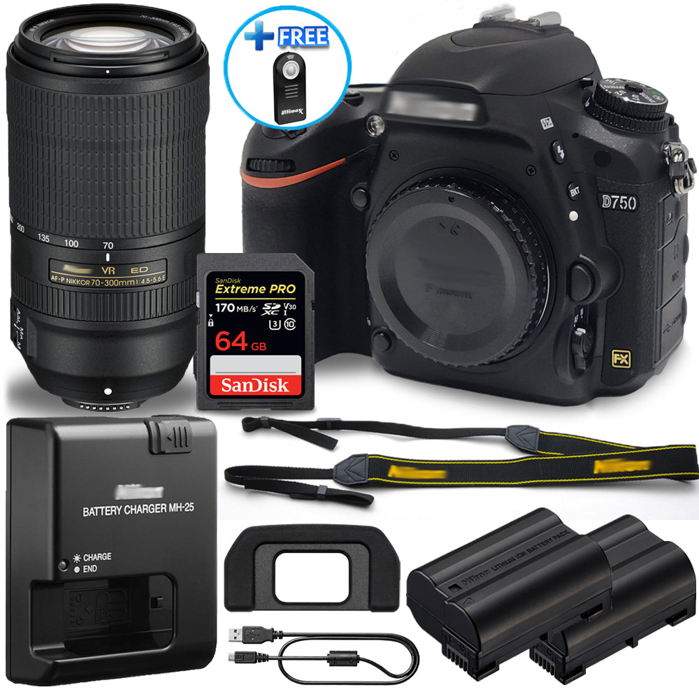 Reflex numérique Nikon D750 avec objectif 18-55 mm + 70-300 mm ED VR + 64 Go + pack EXT BATT