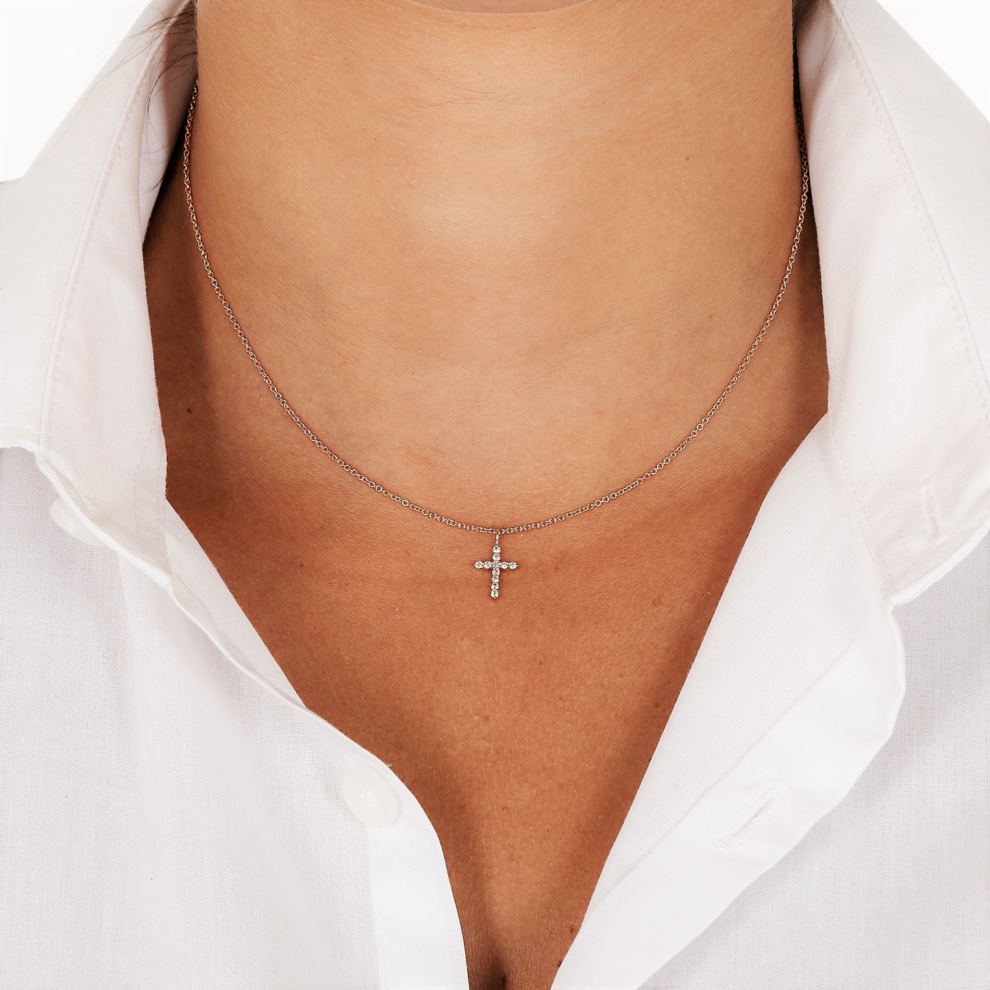 Valeur sociale Collier pendentif croix en or blanc naturel massif 14 carats avec diamant .10ct