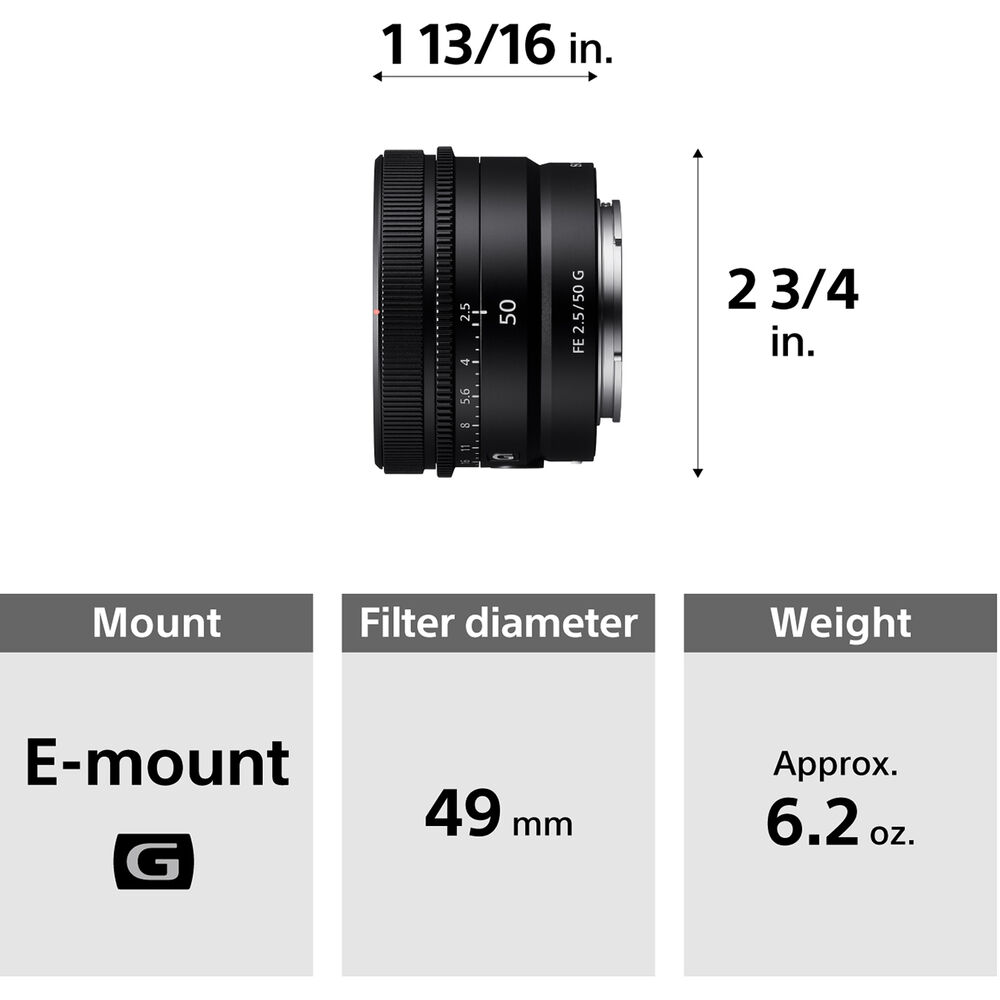 Objectif Sony FE 50 mm f/2,5 G SEL50F25G - Ensemble d'accessoires 7 pièces