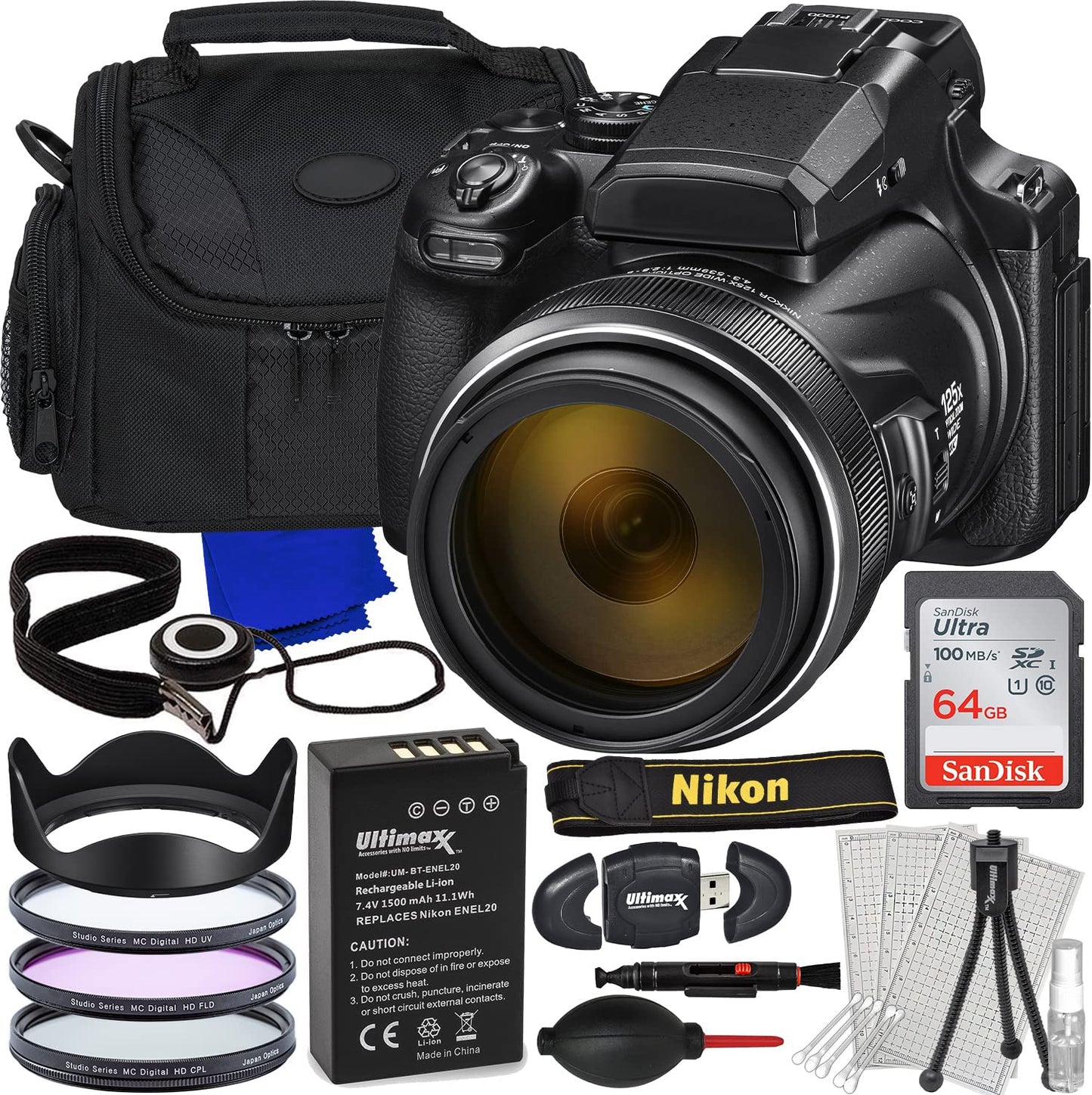 Nikon Coolpix P1000 Appareil photo numérique 16 MP 4K 26522 – Lot d'accessoires 14 pièces