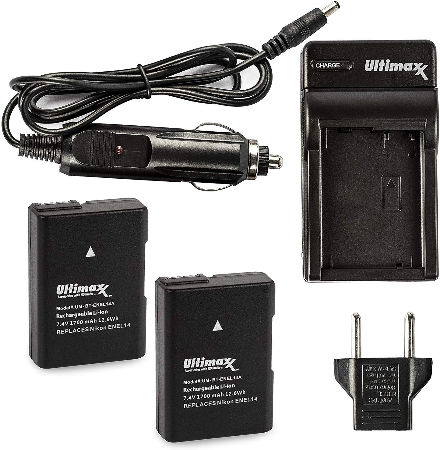 Chargeur de voyage ULTIMAXX + batterie de remplacement pour Nikon ENEL14A - 1700 mah