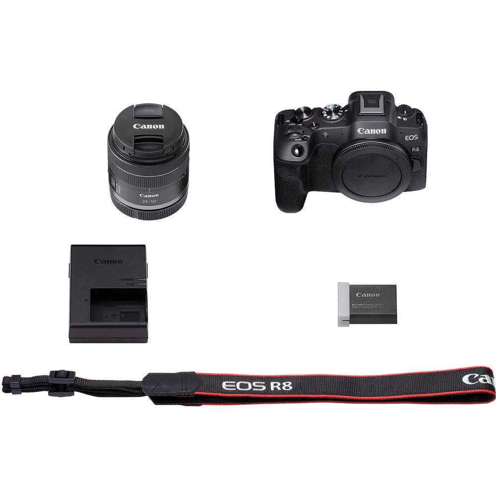 Appareil photo sans miroir Canon EOS R8 avec objectif RF 24-50 mm IS STM - Kit d'accessoires 7 pièces