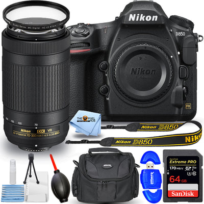 Nikon D850 DSLR Camera + AF-P 70-300mm ED VR Lens - Essential 32GB Bundle