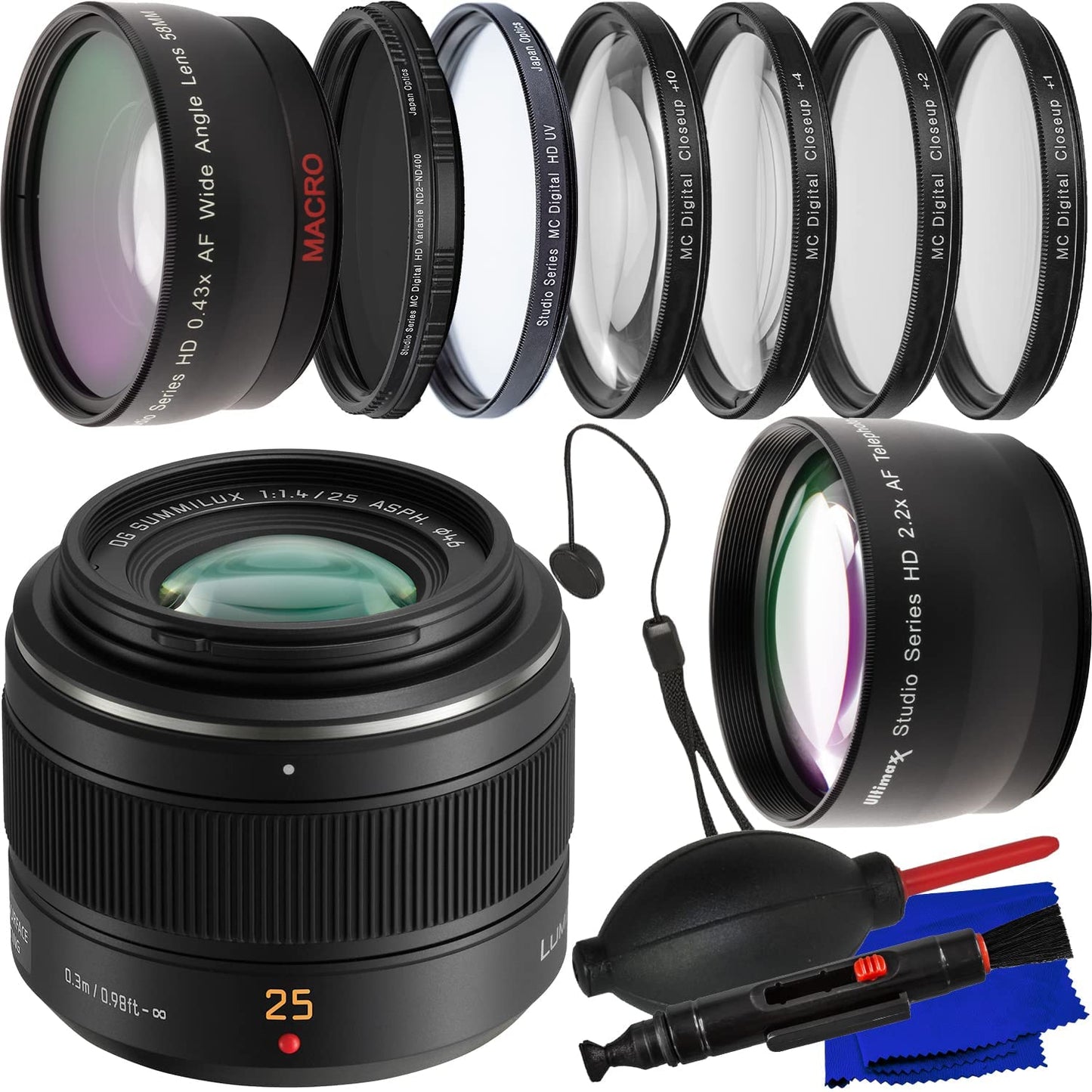 Panasonic Leica DG Summilux 25mm f/1.4 II ASPH. Objectif - Ensemble d'accessoires 12 pièces