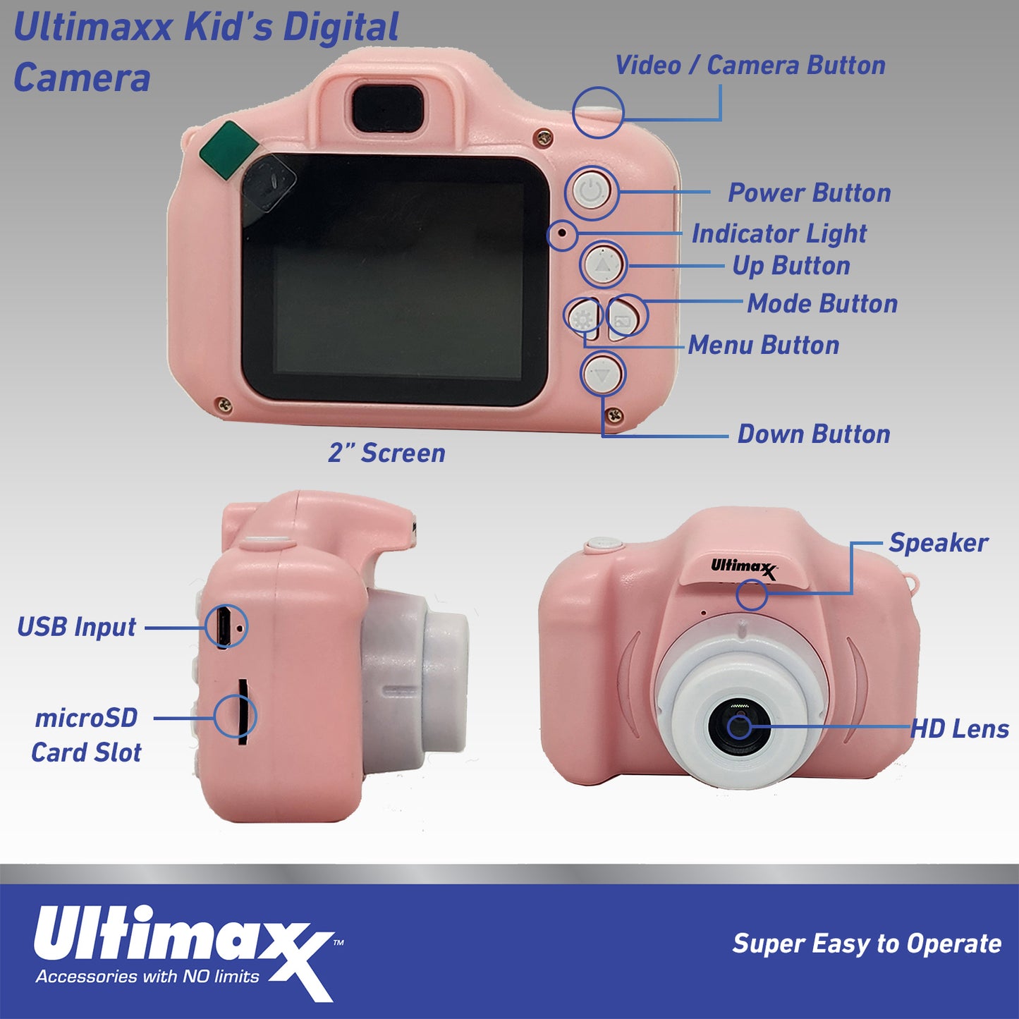 Ultimaxx Enregistreur vidéo numérique pour enfants et adolescents de 8 à 12 ans débutants avec jeux Micro SD 32 Go Cadeau de Noël