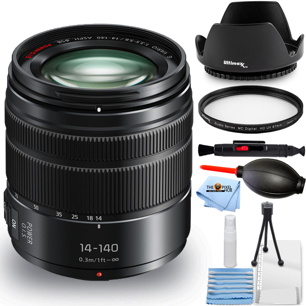 Panasonic Lumix G Vario 14-140mm II ASPH. Objectif POWER OIS (boîte ouverte) - Kit de 7 pièces