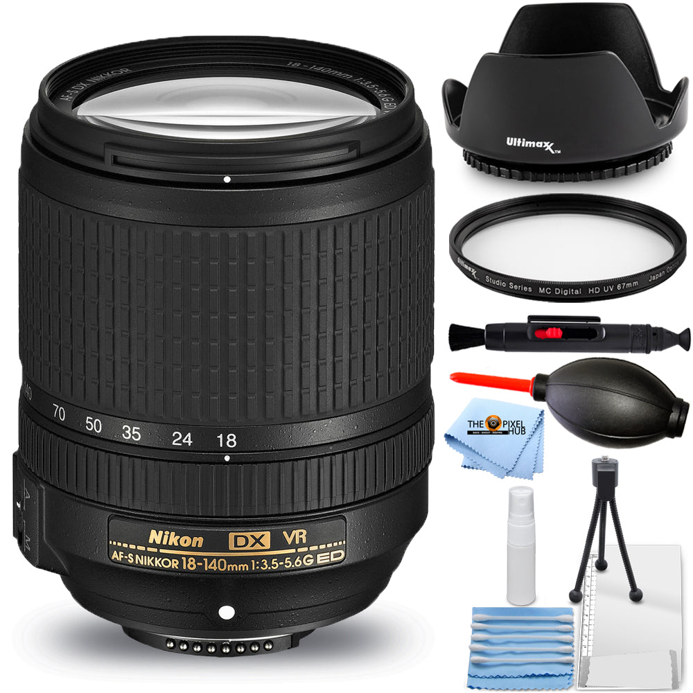 Objectif Nikon AF-S DX NIKKOR 18-140 mm f/3.5-5.6G ED VR + pack UV neuf dans une boîte blanche