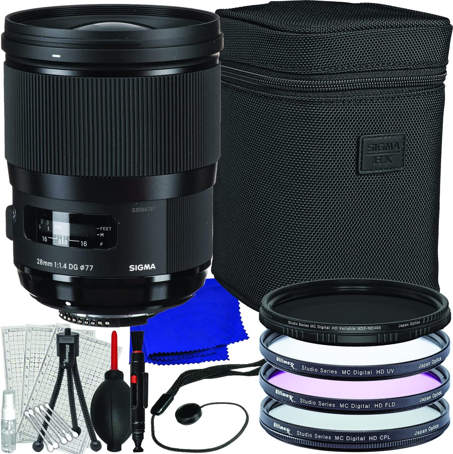 Objectif Sigma 28 mm f/1.4 DG HSM Art pour Nikon F 441954 – Lot d'accessoires 8 pièces