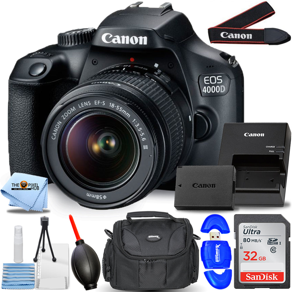 Canon EOS 4000D / Rebel T100 avec objectif EF-S 18-55 mm III - Ensemble essentiel de 32 Go