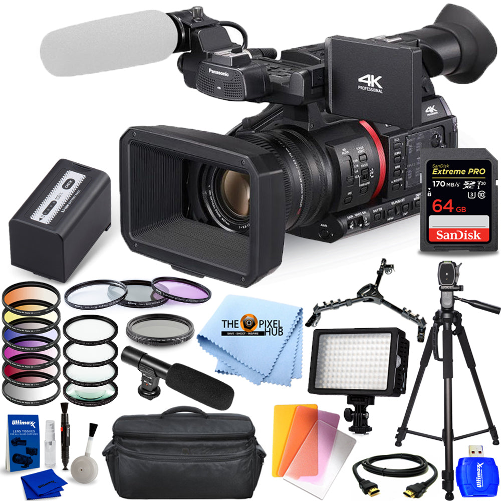 Panasonic AG-CX350 4K Camcorder + 64GB + LED Light + Filter Kit Top Value Bundle