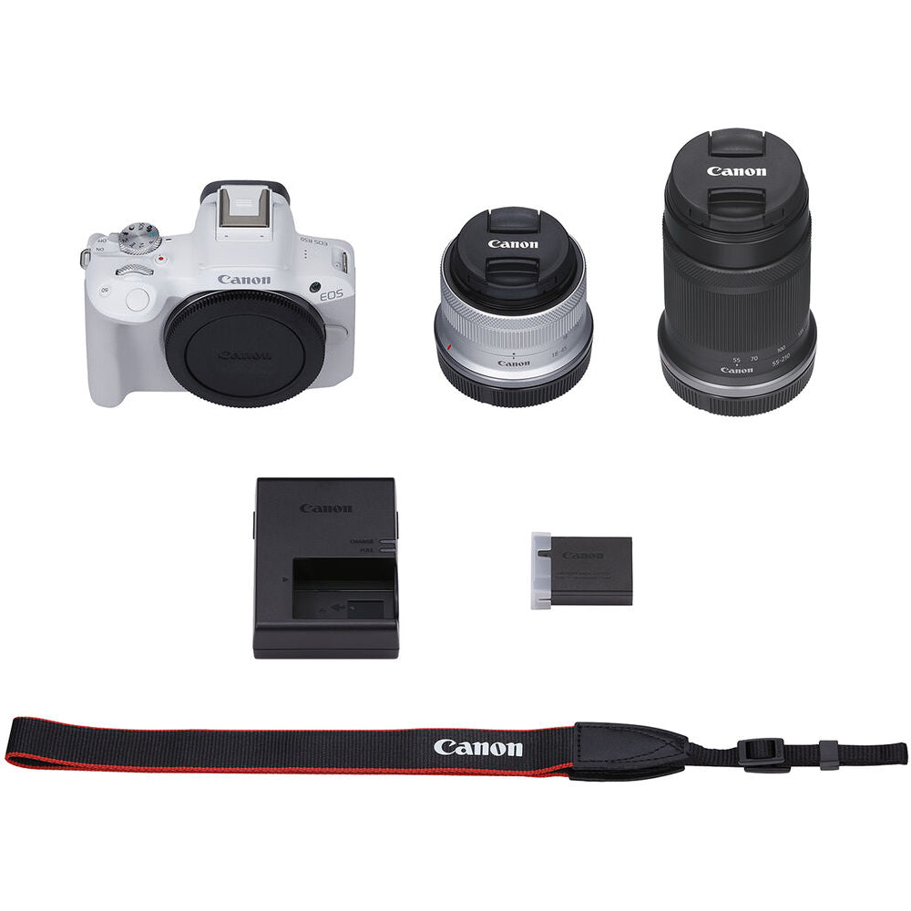 Appareil photo sans miroir Canon EOS R50 avec objectifs 18-45 mm et 55-210 mm (blanc)