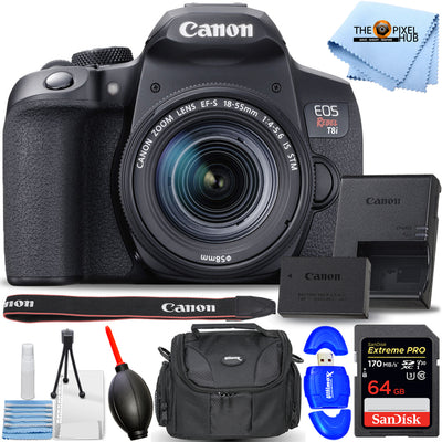 Canon EOS Rebel T8i DSLR avec objectif 18-55 mm 3924C002 - Ensemble essentiel de 64 Go