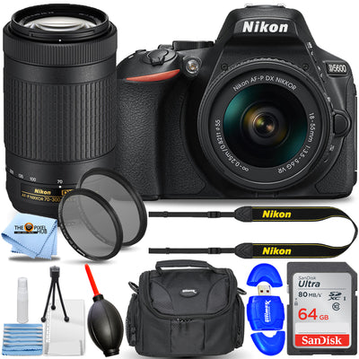 Appareil photo reflex numérique Nikon D5600 avec VR 18-55 mm et 70-300 mm - Pack essentiel de 64 Go