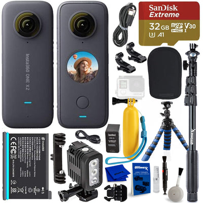 Caméra de poche Insta360 ONE X2 CINOSXX/A + 32 Go + trépied 3 voies + ensemble d'éclairage LED