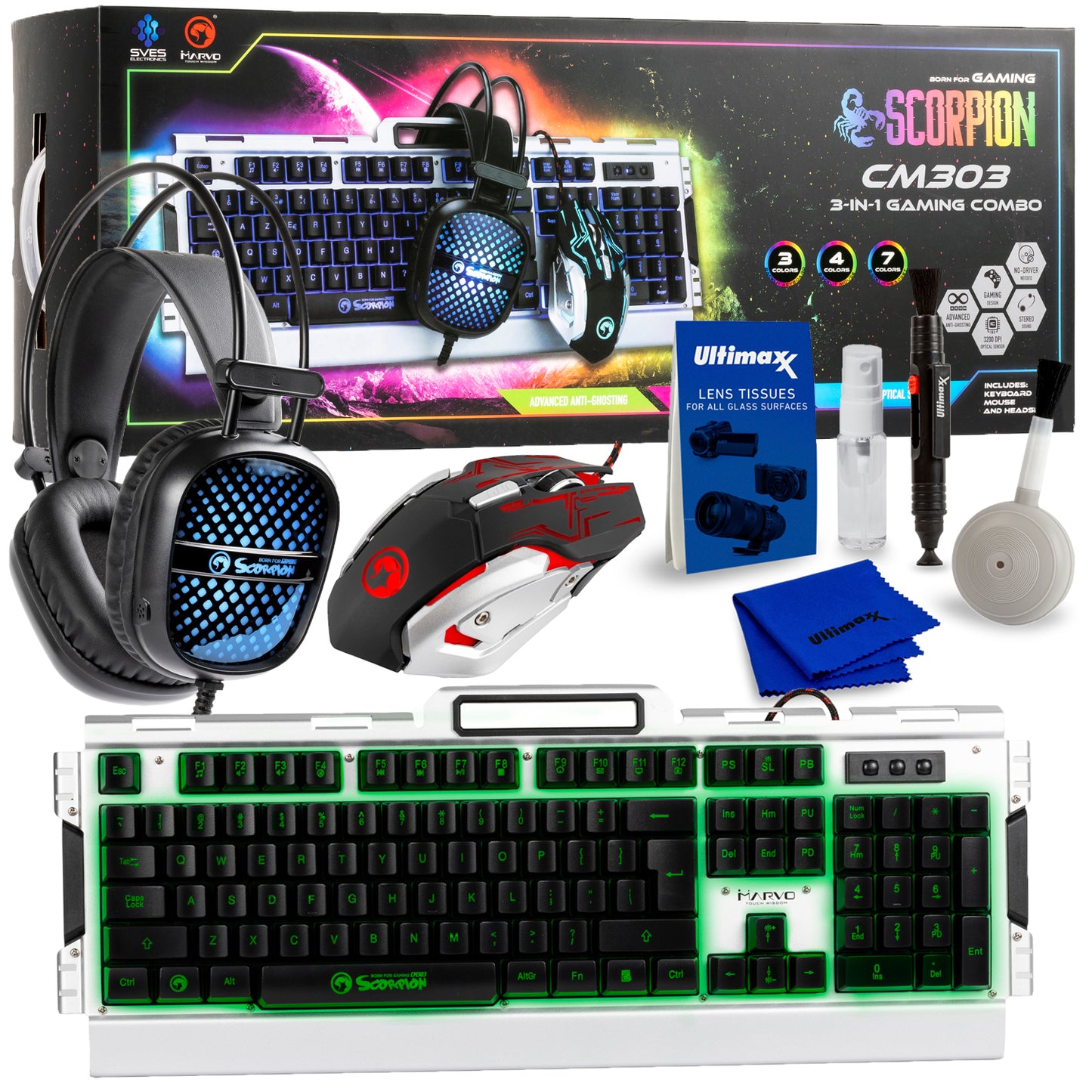 Marvo Scorpion 3-in-1 Gaming Combo - Keyboard, Mouse, Headset & Cleaning Kit